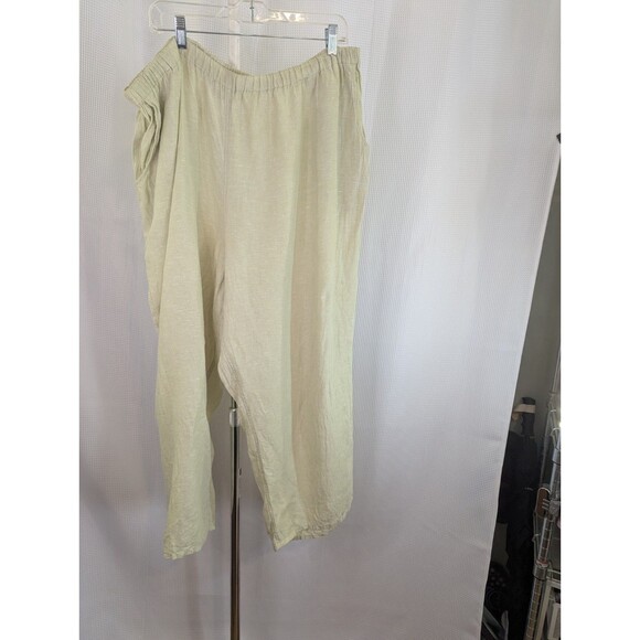FLAX 2G 2X Light Green 100% Linen Pants Lagenlook 24" Crop Capri Floods (M12) - Picture 3 of 7